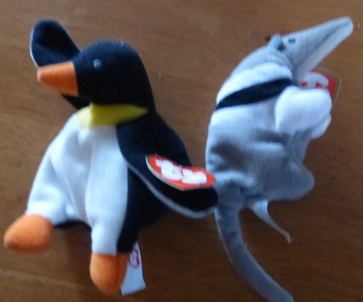 Ty Beanie Babies Waddle the Penguin and Antsty the Anteater