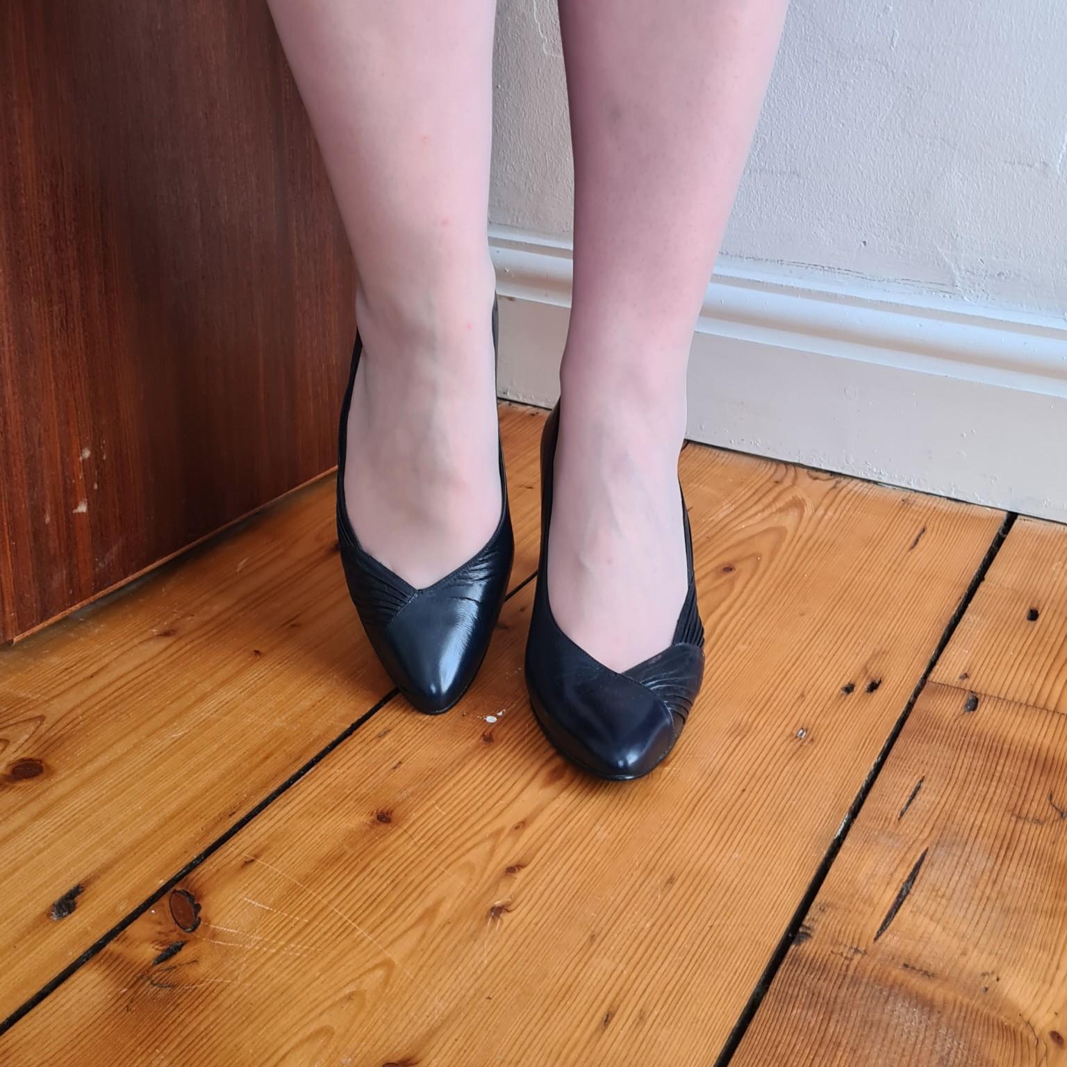 Dark Blue Leather Heels 4